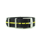 Seat Belt NATO Strap, Black and Yellow Stripe (Steel) | Straps House