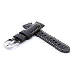 Black Padded Leather Watch Strap | Box Stitched | Straps House