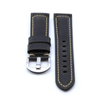 Black Padded Leather Watch Strap | Box Stitched | Straps House