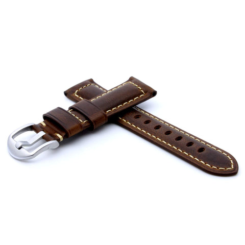 Vintage Brown Padded Leather Watch Strap | Box Stitched | Straps House