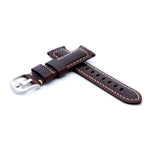 Burgundy Brown Padded Leather Watch Strap | Box Stitched | Straps House