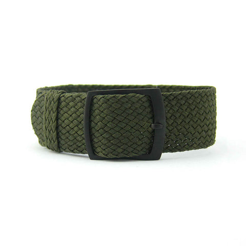 Premium Dark Olive Green Braided Perlon Watch Strap (Black Buckle) | Straps House