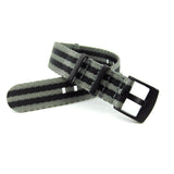 Seat Belt NATO Strap, Grey and Black Stripe (Black Buckle) | Straps House