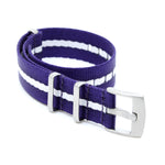 Seat Belt Nato Strap, Purple with White Stripe (Steel Buckle) | Straps House