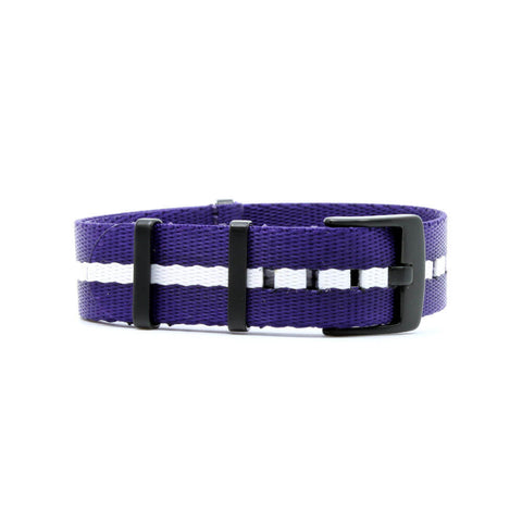 Seat Belt Nato Strap, Purple with White Stripe (Black Buckle) | Straps House