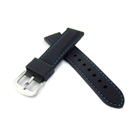 Black Silicon Rubber Watch Strap with Blue Stitching | Straps House