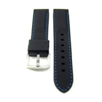 Black Silicon Rubber Watch Strap with Blue Stitching | Straps House