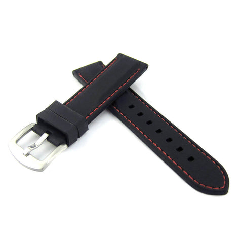 Black Silicon Rubber Watch Strap with Red Stitching | Straps House