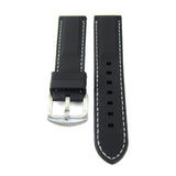 Black Silicon Rubber Watch Strap with White Stitching