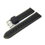 Black Silicon Rubber Watch Strap with Yellow Stitching | Straps House