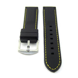 Black Silicon Rubber Watch Strap with Yellow Stitching | Straps House