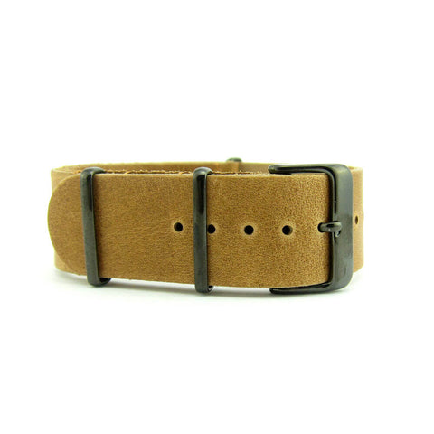 Camel Brown Leather NATO Strap (Black Buckle) | Straps House