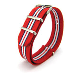 Military G10 NATO Strap, Red Blue & White Racing Stripes (Steel) | Straps House