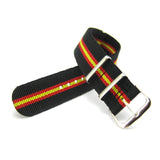 Military G10 NATO Strap, Black Red & Yellow Racing Stripes (Steel) | Straps House