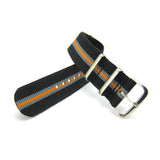 Military G10 NATO Strap, Black Grey & Orange Racing Stripes (Steel) | Straps House