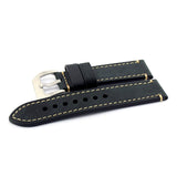Smooth Black Leather Watch Strap (Steel Buckle) | PAM Style Strap | Straps House