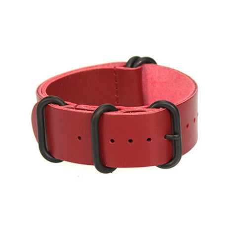 5-Ring Red Leather ZULU Strap (Black Buckle) | Straps House